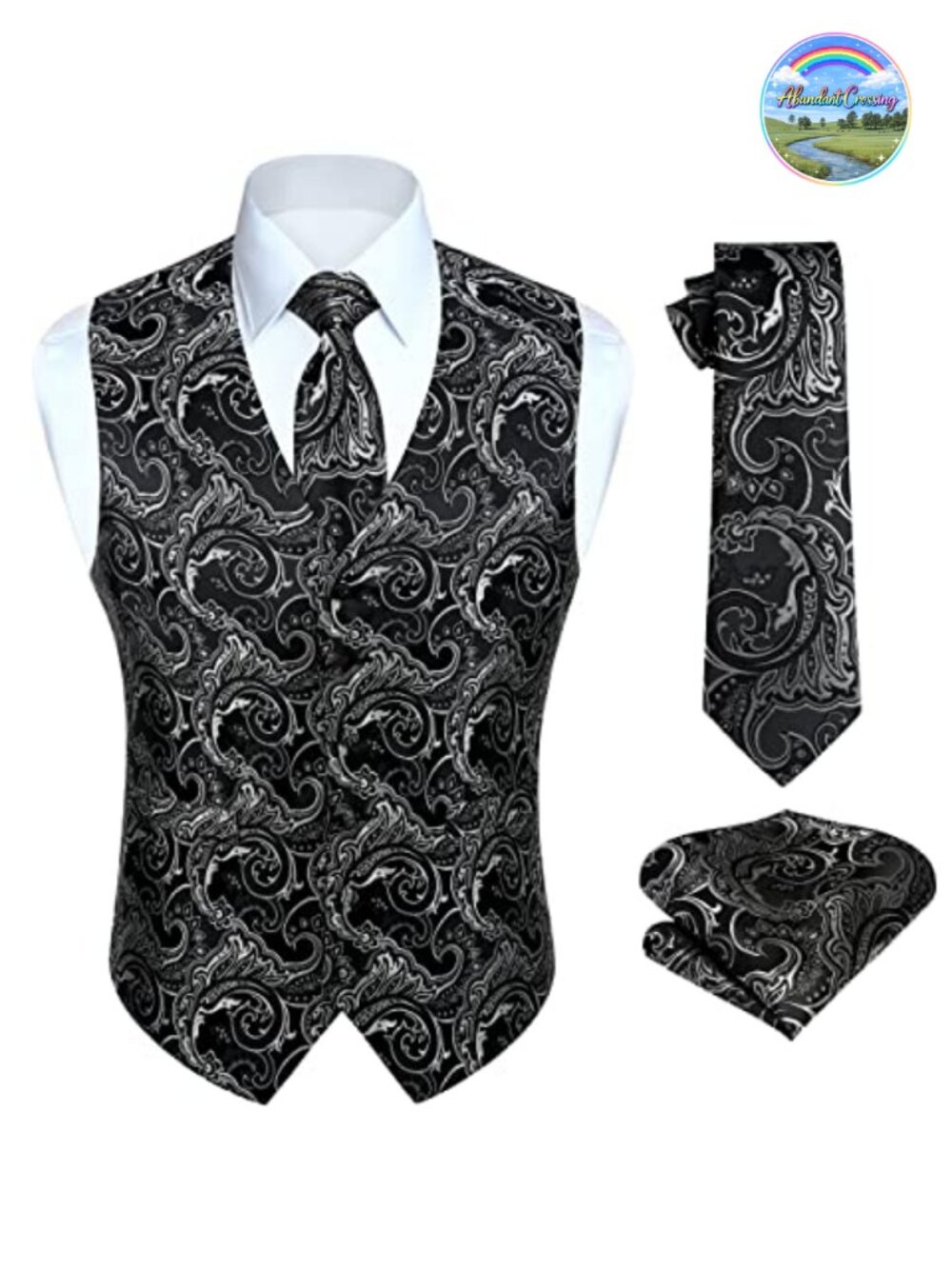 Mens 3PC Vest Tie Set Formal Waistcoat Paisley Floral Jacquard Necktie Pocket